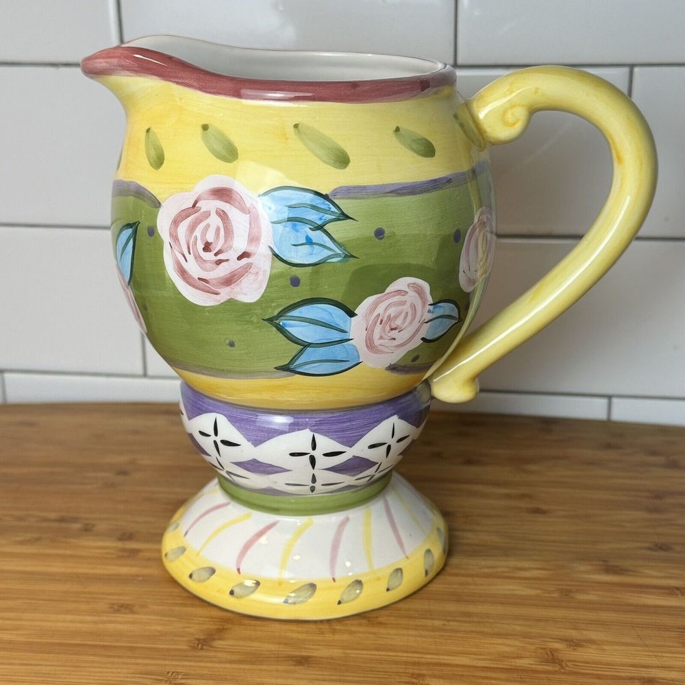 Vintage 1997 CBK Ltd Colorful Rose Ceramic Hand Painted Pitcher